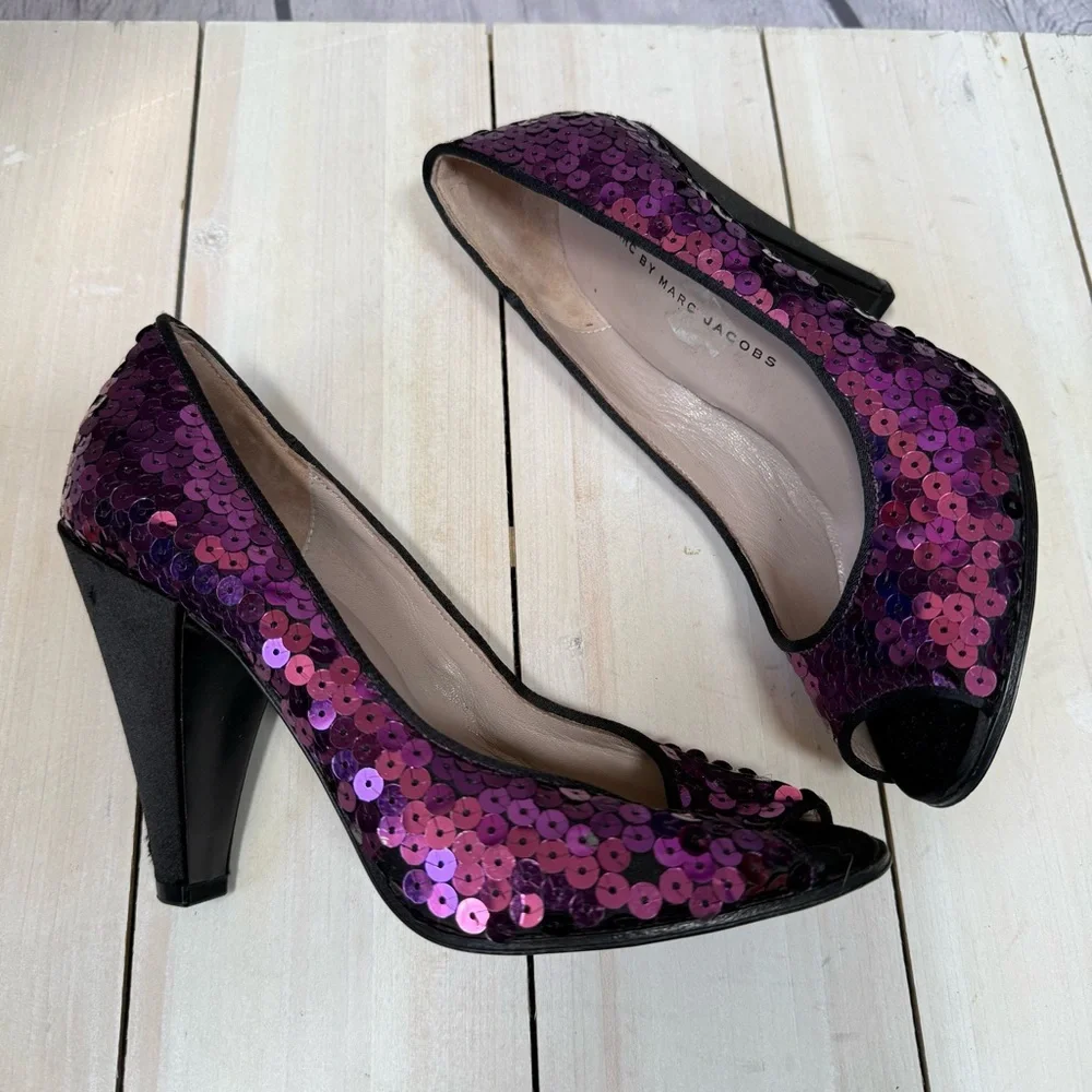 Marc By Marc Jacobs Elegant Purple Sequin Women's Heels Size 36.5 - Picture 2 of 8